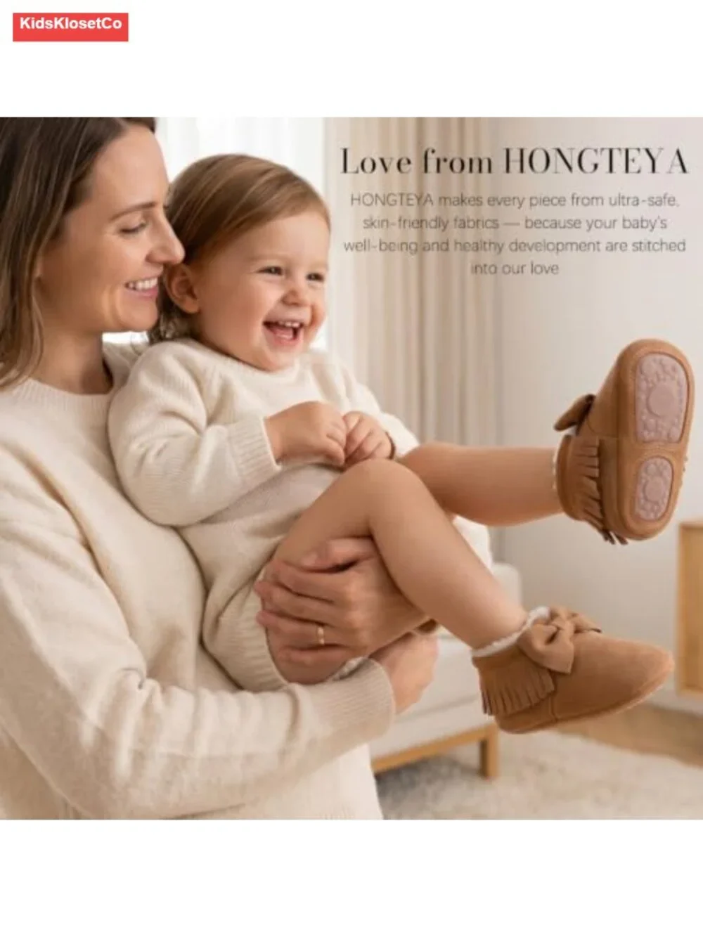 Genuine Leather Baby Mocc with Fur Fleece & Rubber Soles for Boys Girls